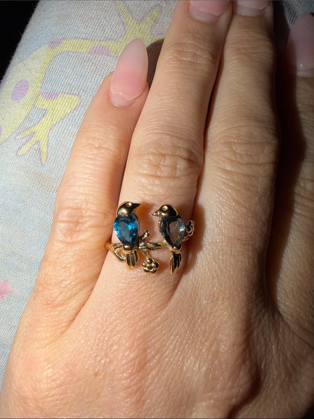 London Blue Topaz 18k Yellow Gold Over Sterling Silver "Lovebirds" Ring 1.25ctw